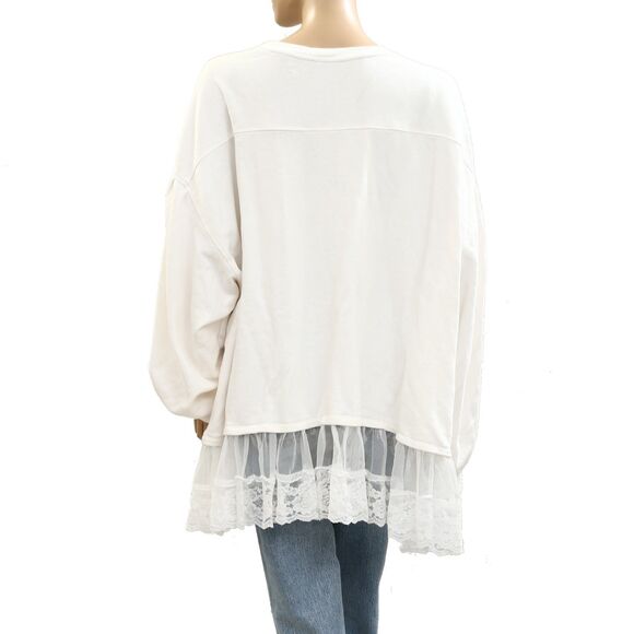 By Anthropologie Tulle-Hem Pullover Sweatshirt Top Cotton Oversized XS 284368 - Picture 6 of 8